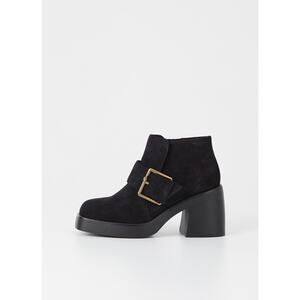 Vagabond Brooke Black‎ Suede Chunky Platform Ankle Boots Square Toe Buckle 7